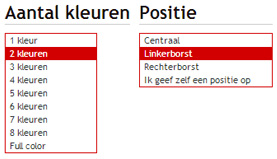 screenshot van de keuze voor bedrukking in 2 kleuren